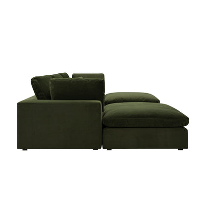 Lutyens Moss Green Velvet Modular Sofa, 5-Piece U-Shape Set