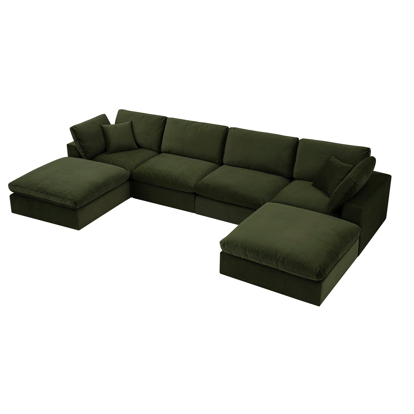 Lutyens Moss Green Velvet Modular Sofa, 6-Piece U-Shape Set