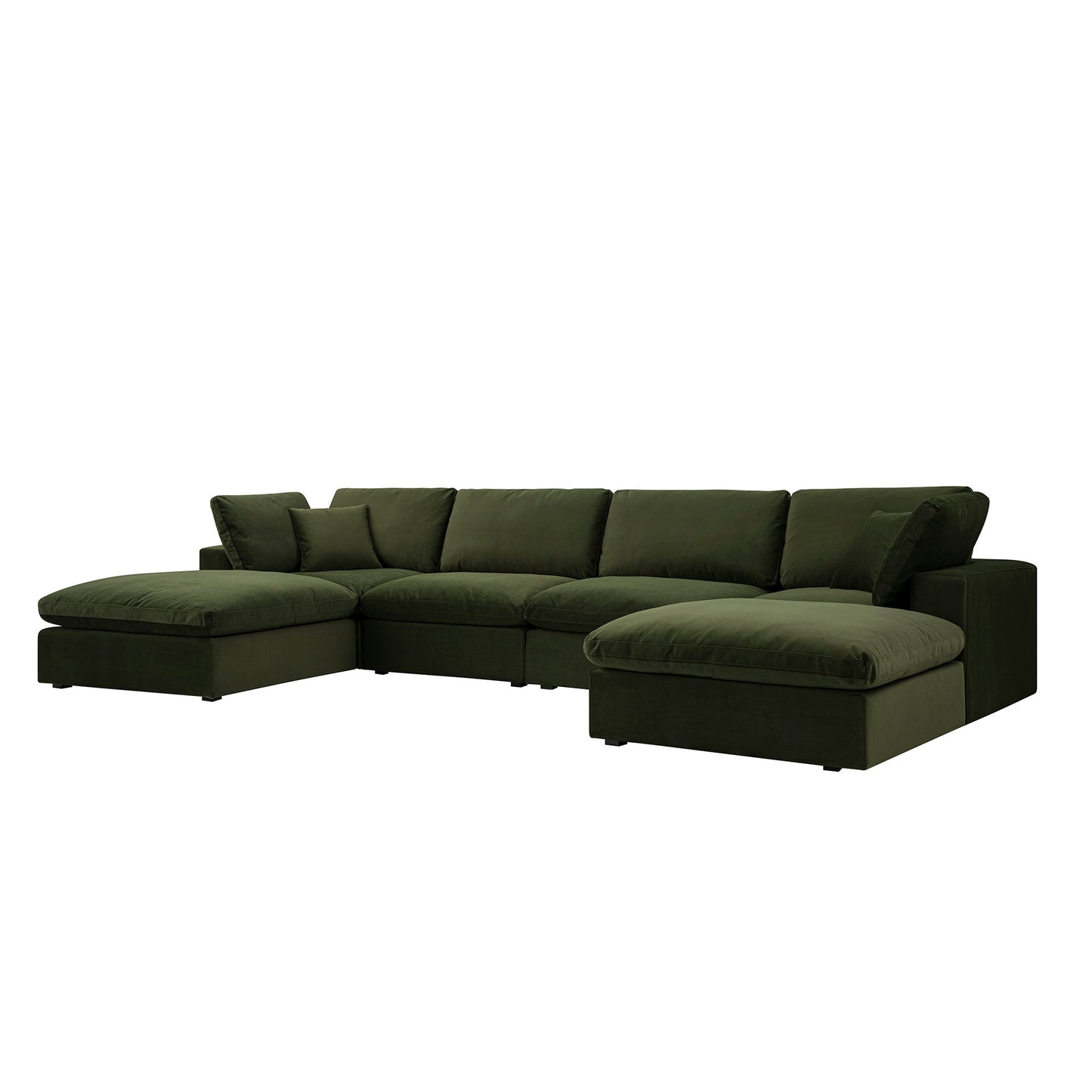 Lutyens Moss Green Velvet Modular Sofa, 6-Piece U-Shape Set