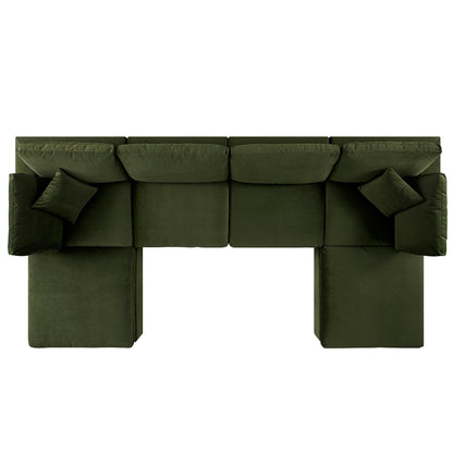 Lutyens Moss Green Velvet Modular Sofa, 6-Piece U-Shape Set