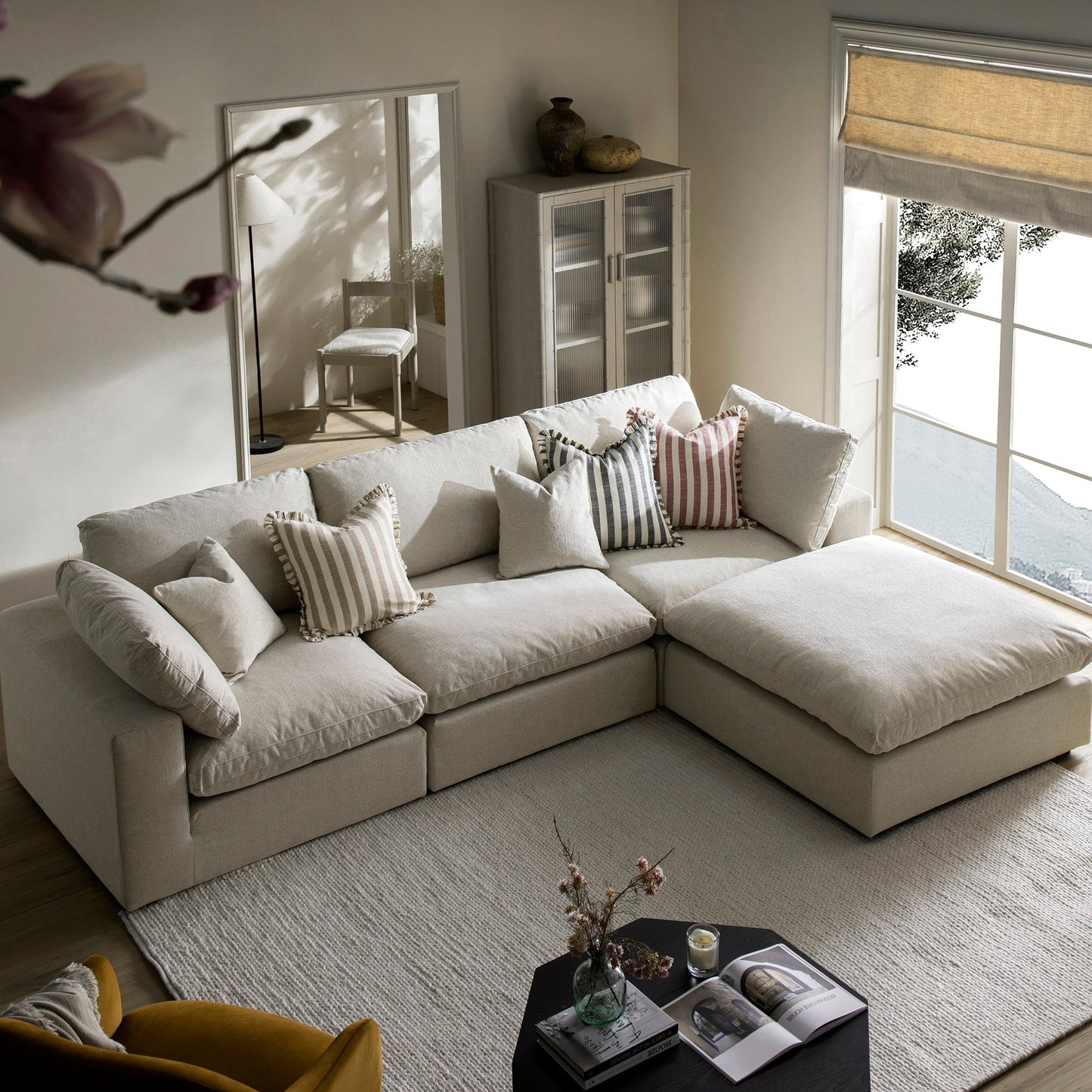 Lutyens Oatmeal Weave Fabric Modular Sofa, 3-Piece Chaise