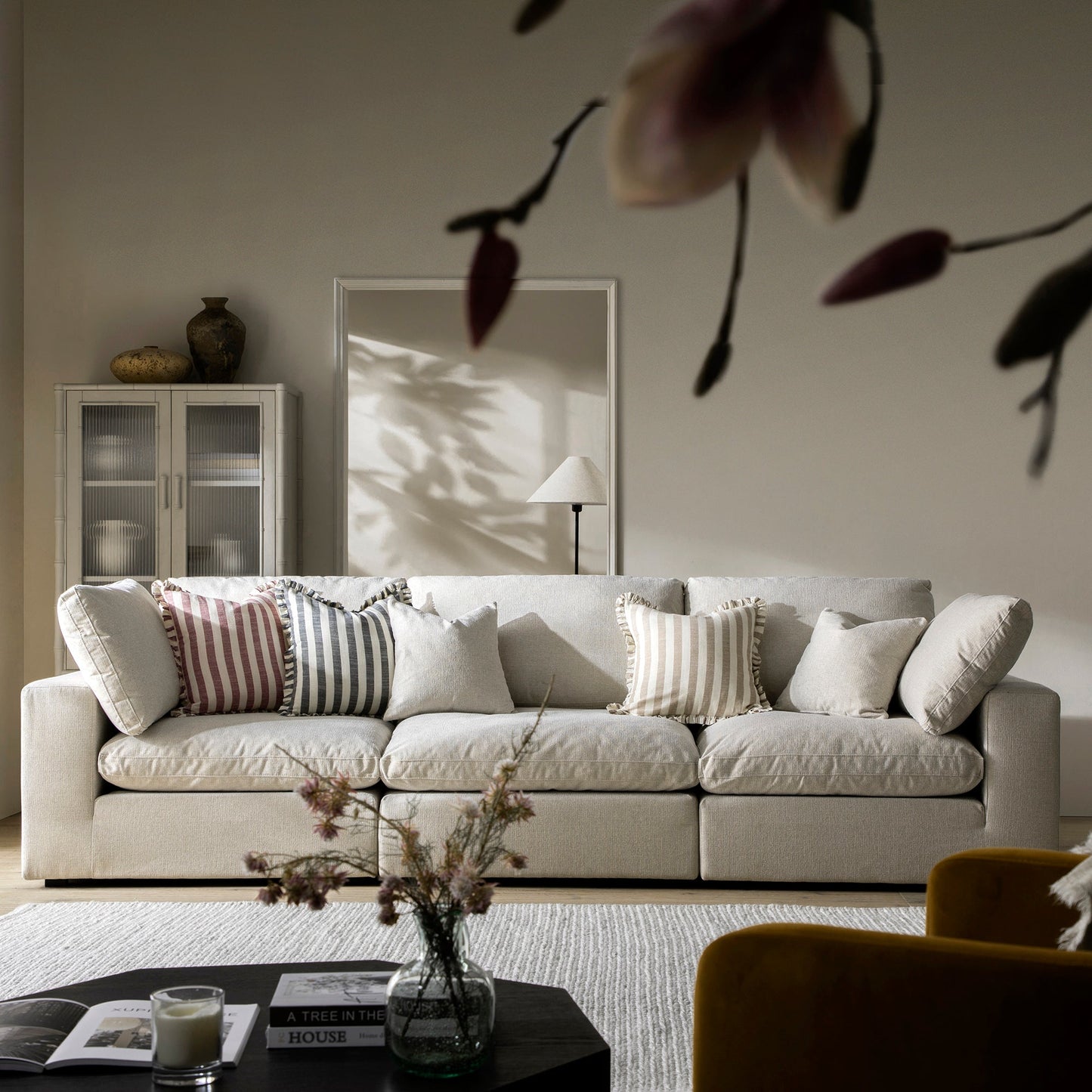 Lutyens Oatmeal Weave Fabric Modular Sofa, 3-Piece