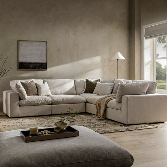 Lutyens Oatmeal Weave Fabric Blend Modular Sofa, 5-Piece Corner Set