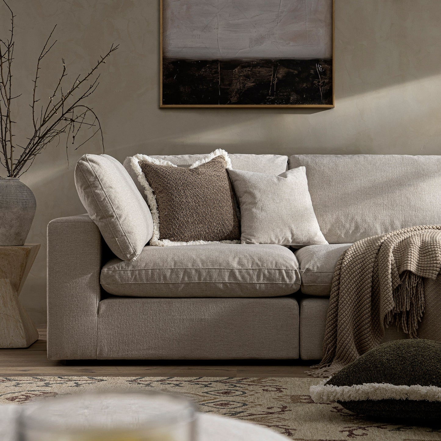 Lutyens Oatmeal Weave Fabric Blend Modular Sofa, 5-Piece Corner Set