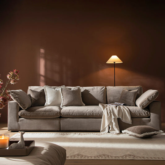 Lutyens Taupe Velvet Modular Sofa, 3-Piece