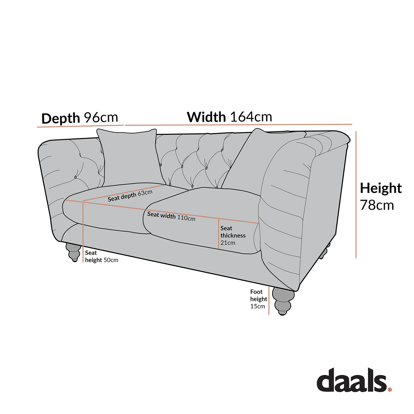 Ashby Chesterfield 2-Seater Sofa, Mist Grey Chenille