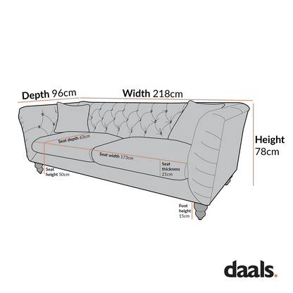 Ashby Chesterfield Large 3-Seater Sofa, Mist Grey Chenille