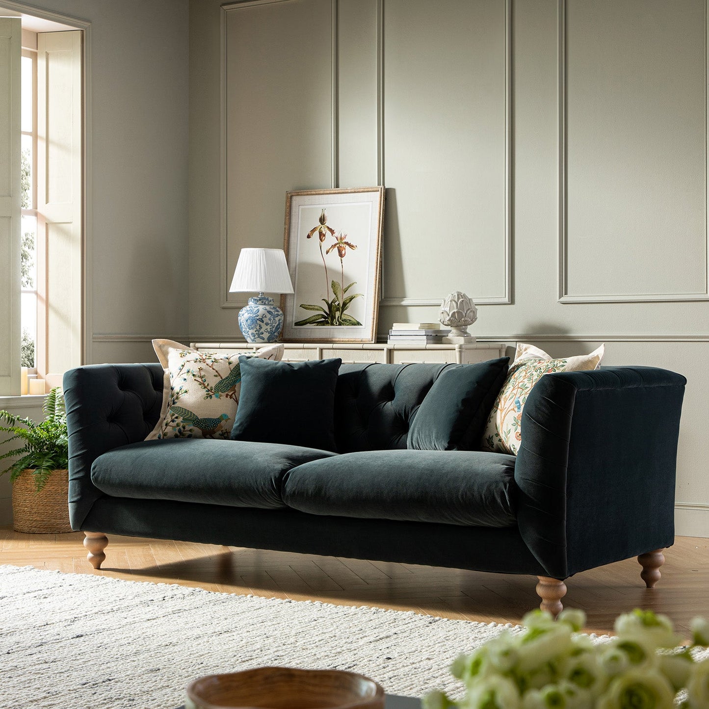 Ashby Chesterfield Large 3-Seater Sofa, Aegean Blue Velvet