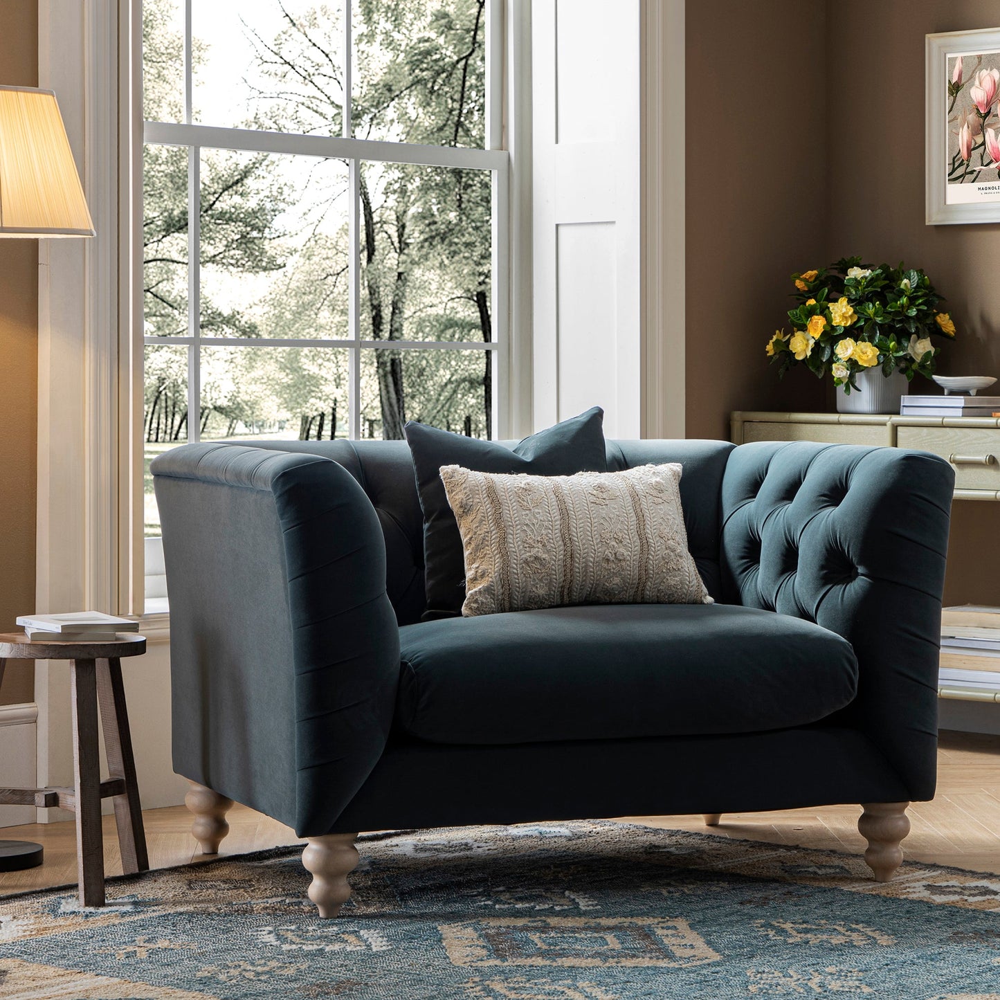 Ashby Chesterfield Loveseat, Aegean Blue Velvet