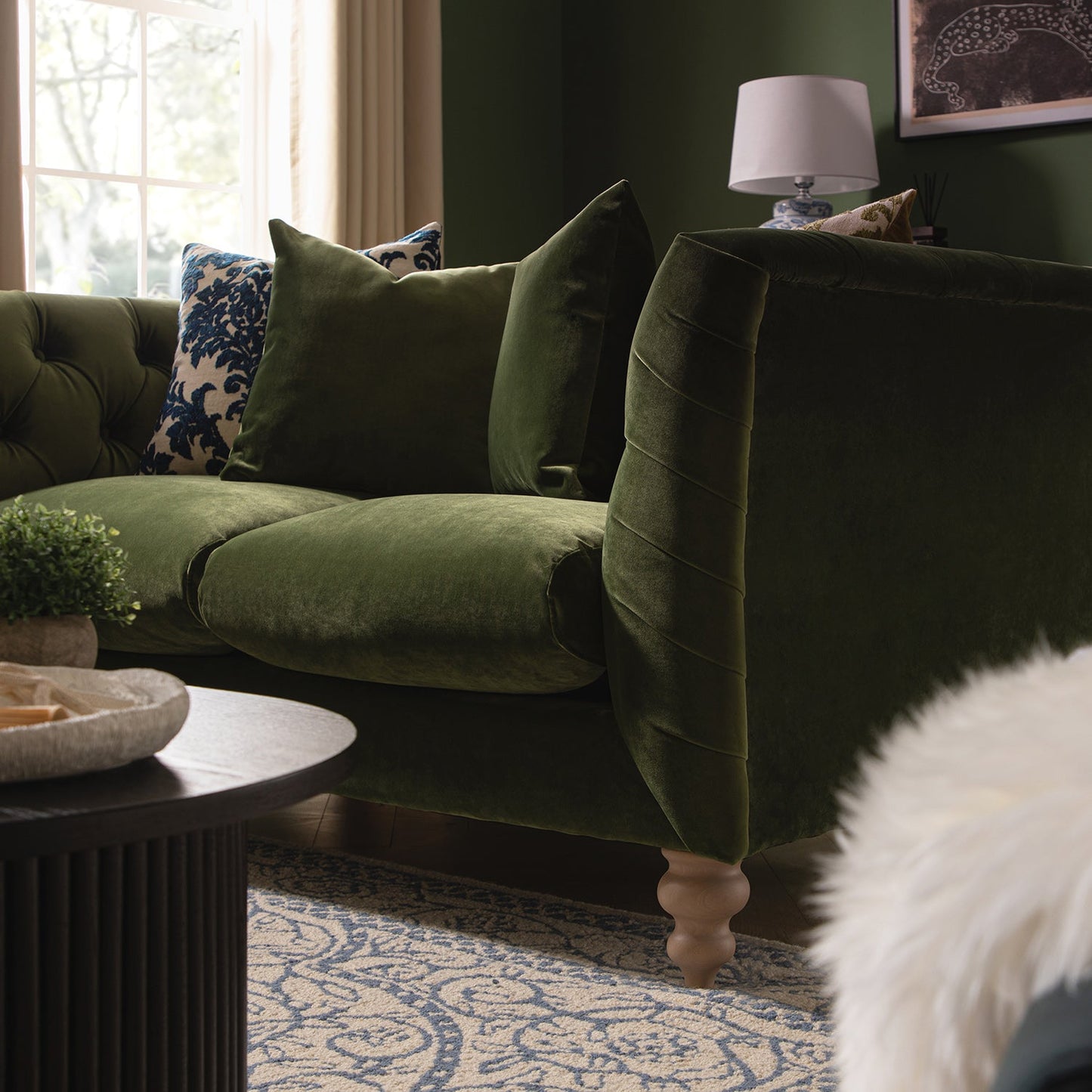 Ashby Chesterfield 2-Seater Sofa, Fern Green Velvet