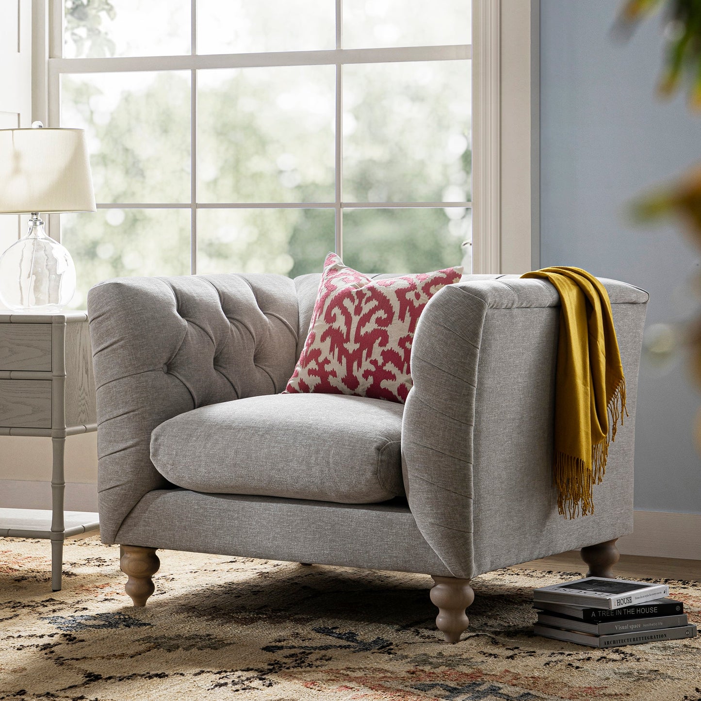 Ashby Chesterfield Armchair, Mist Grey Chenille