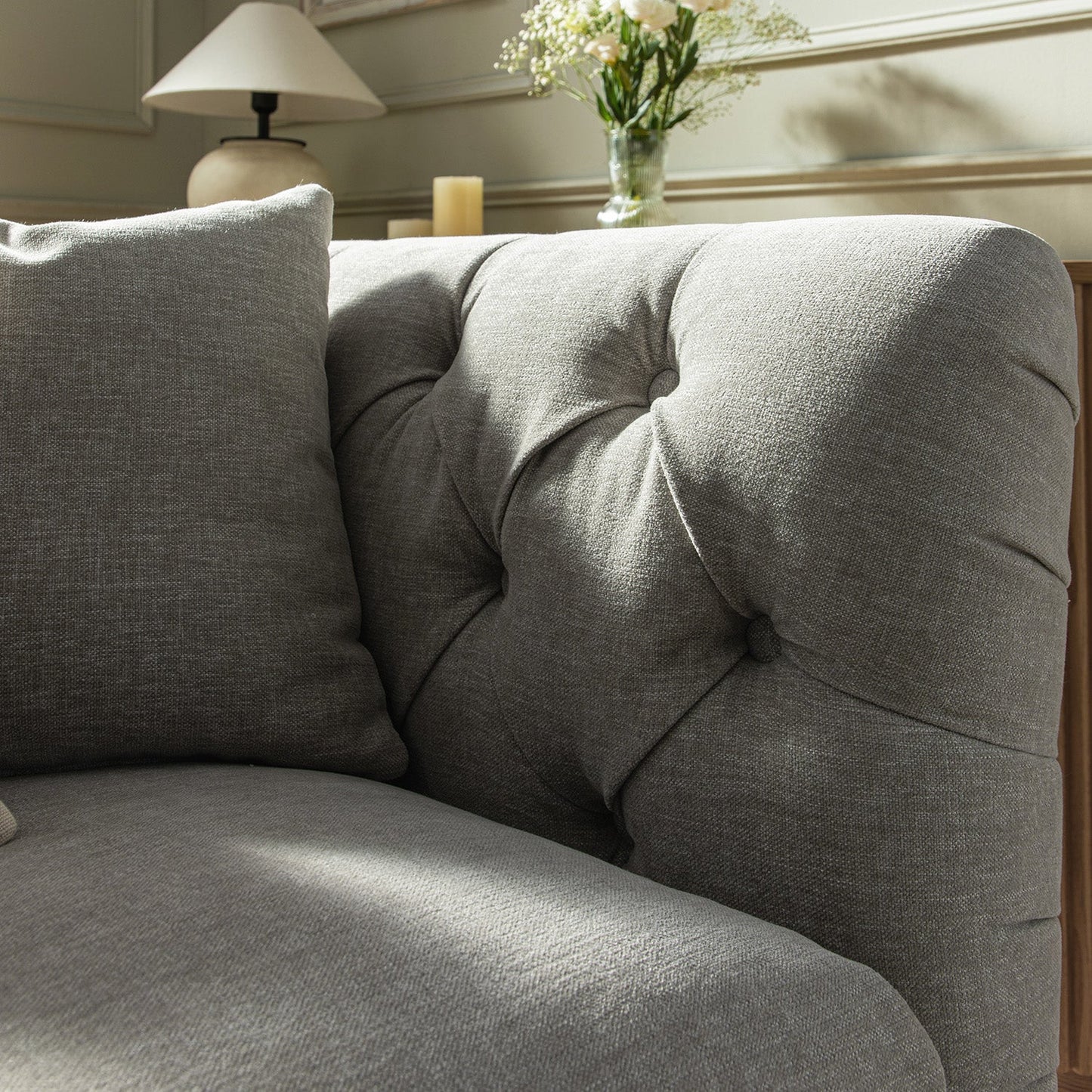 Ashby Chesterfield 2-Seater Sofa, Mist Grey Chenille