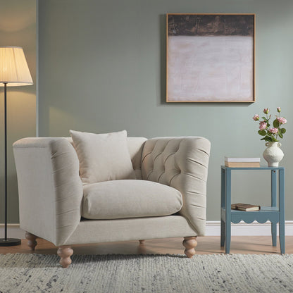 Ashby Chesterfield Loveseat, Oatmeal Chenille