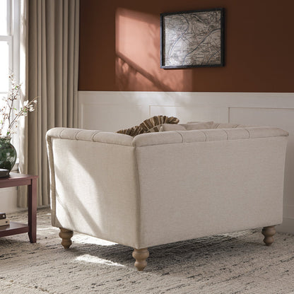 Ashby Chesterfield Loveseat, Oatmeal Chenille