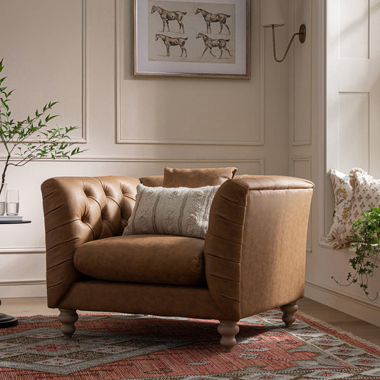 Ashby Chesterfield Armchair, Tan Faux Leather