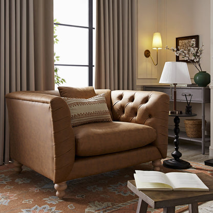 Ashby Chesterfield Loveseat, Tan Faux Leather