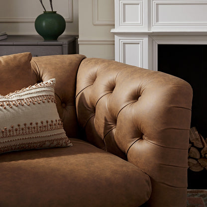 Ashby Chesterfield Loveseat, Tan Faux Leather