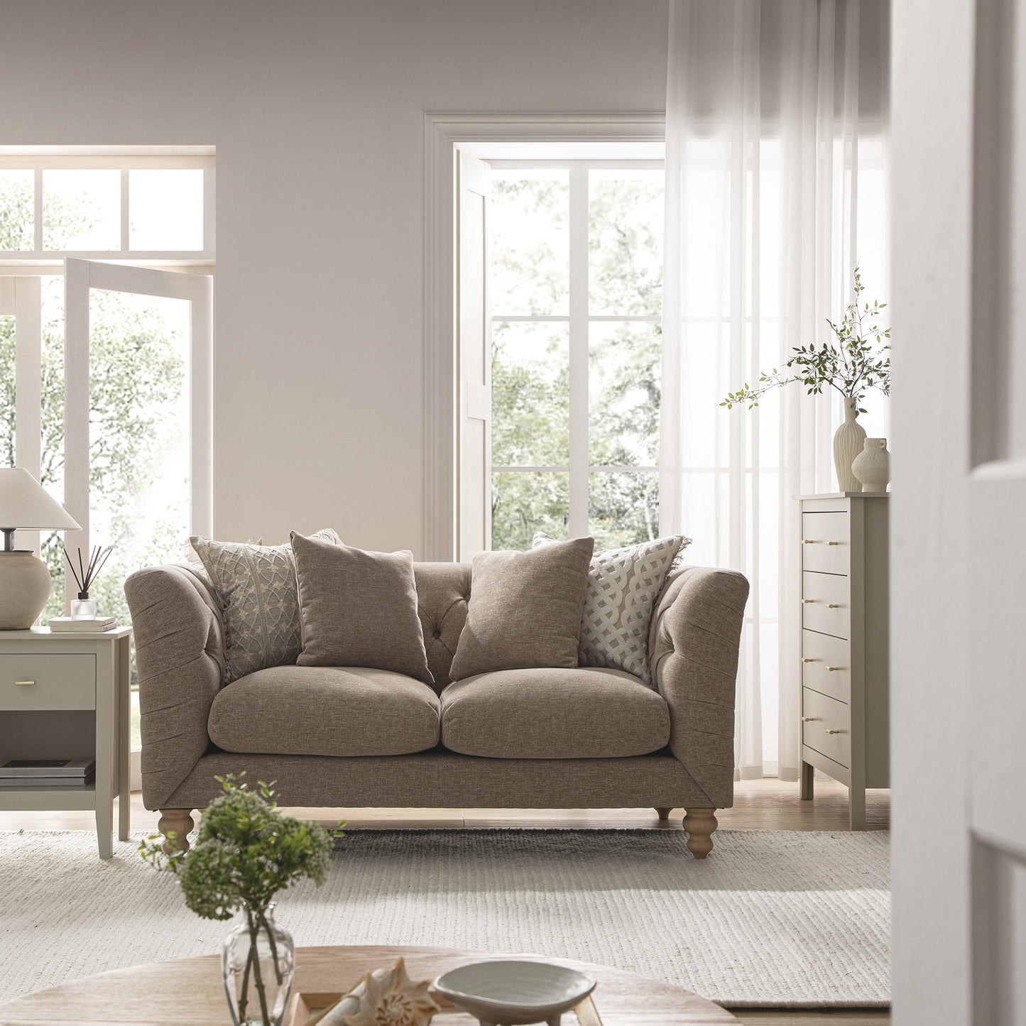 Ashby Chesterfield 2-Seater Sofa, Taupe Chenille