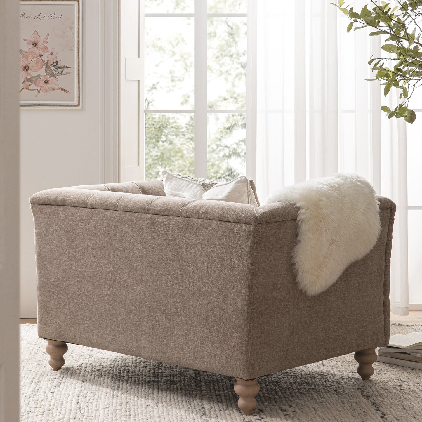 Ashby Chesterfield Loveseat, Taupe Chenille