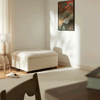 Magda Fold-Out Single Bed in an Ottoman, Beige Boucle