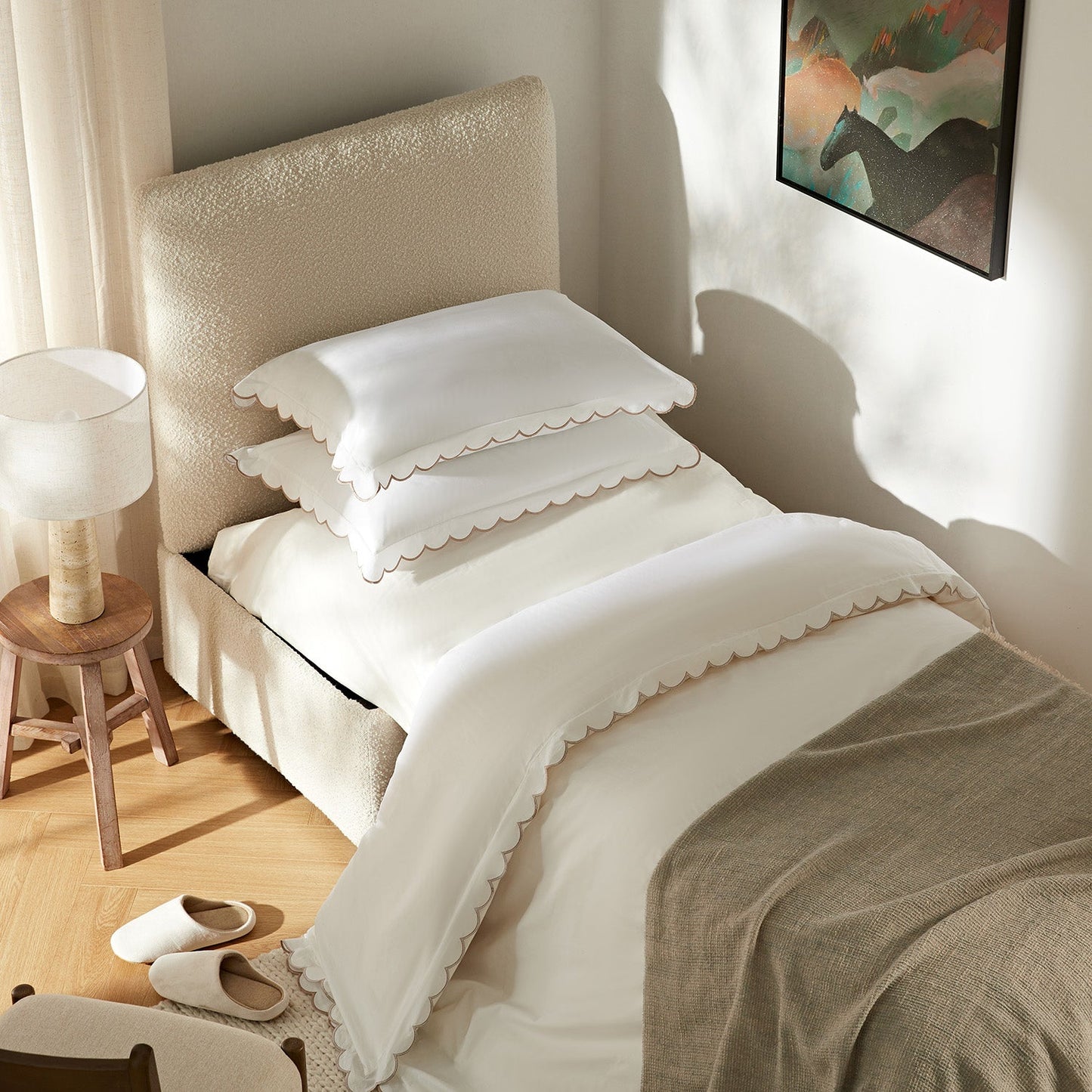 Magda Fold-Out Single Bed in an Ottoman, Beige Boucle