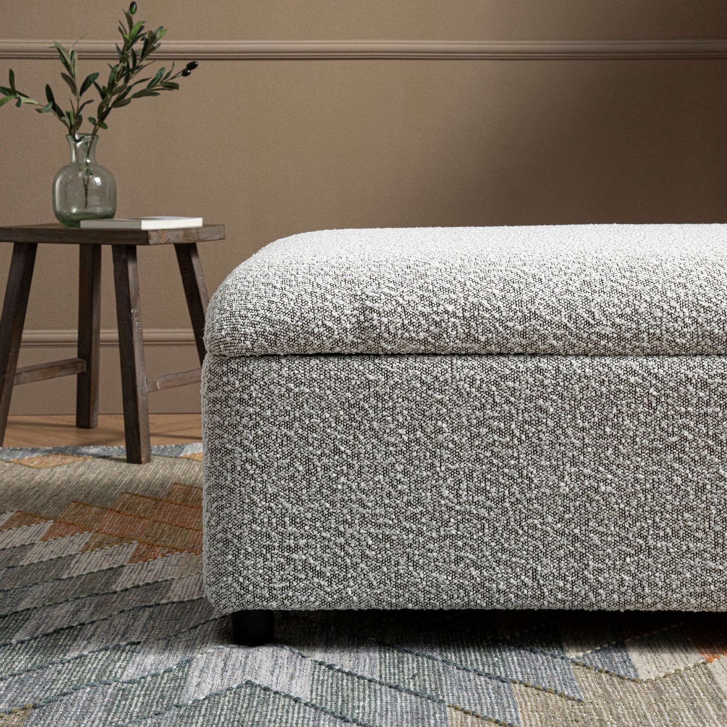 Magda Fold-Out Single Bed in an Ottoman, Mist Grey Boucle