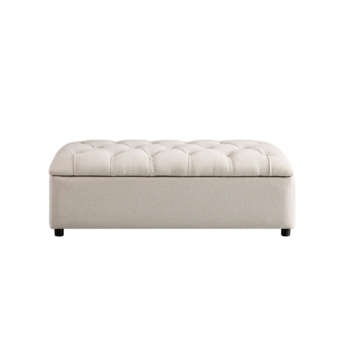 Portland Small Double Buttoned Fold-Out Bed in Ottoman, Beige Woven Fabric