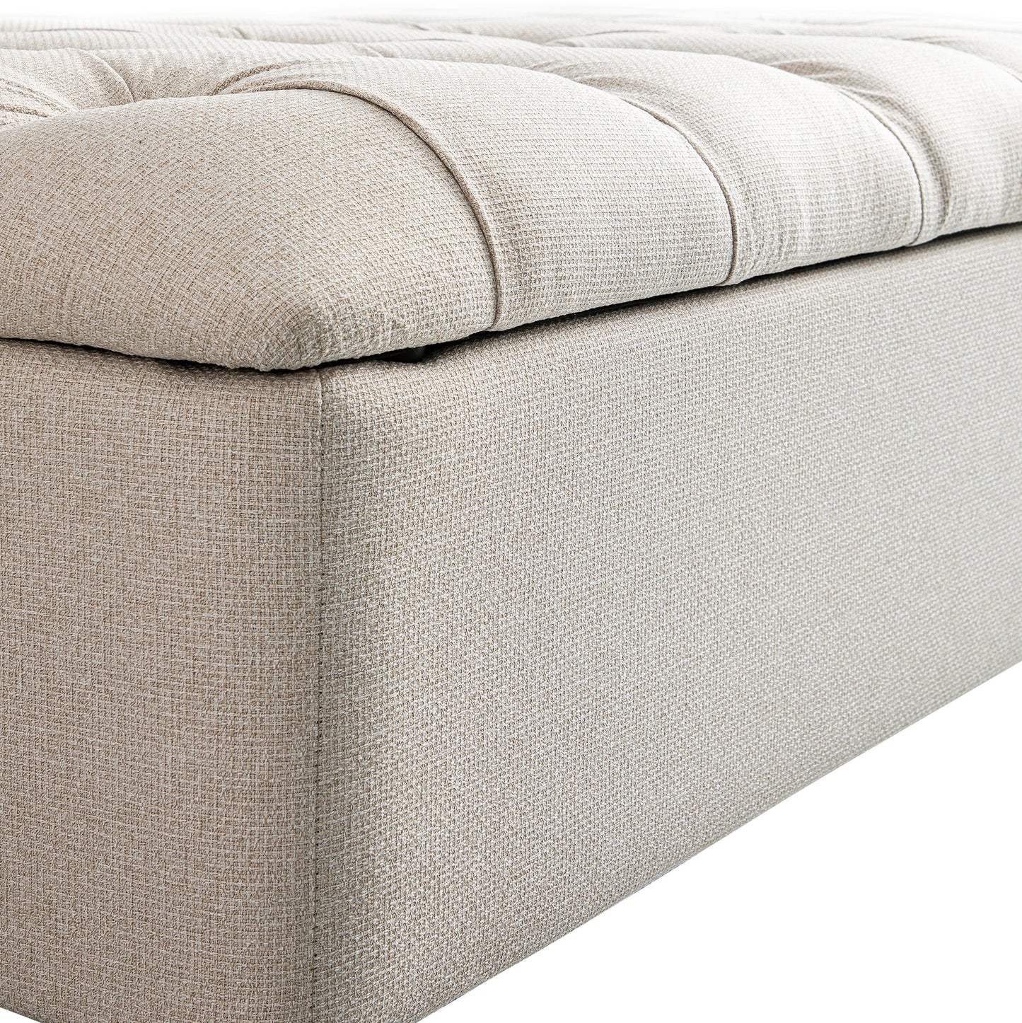Portland Small Double Buttoned Fold-Out Bed in Ottoman, Beige Woven Fabric