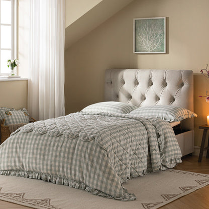 Portland Small Double Buttoned Fold-Out Bed in Ottoman, Beige Woven Fabric