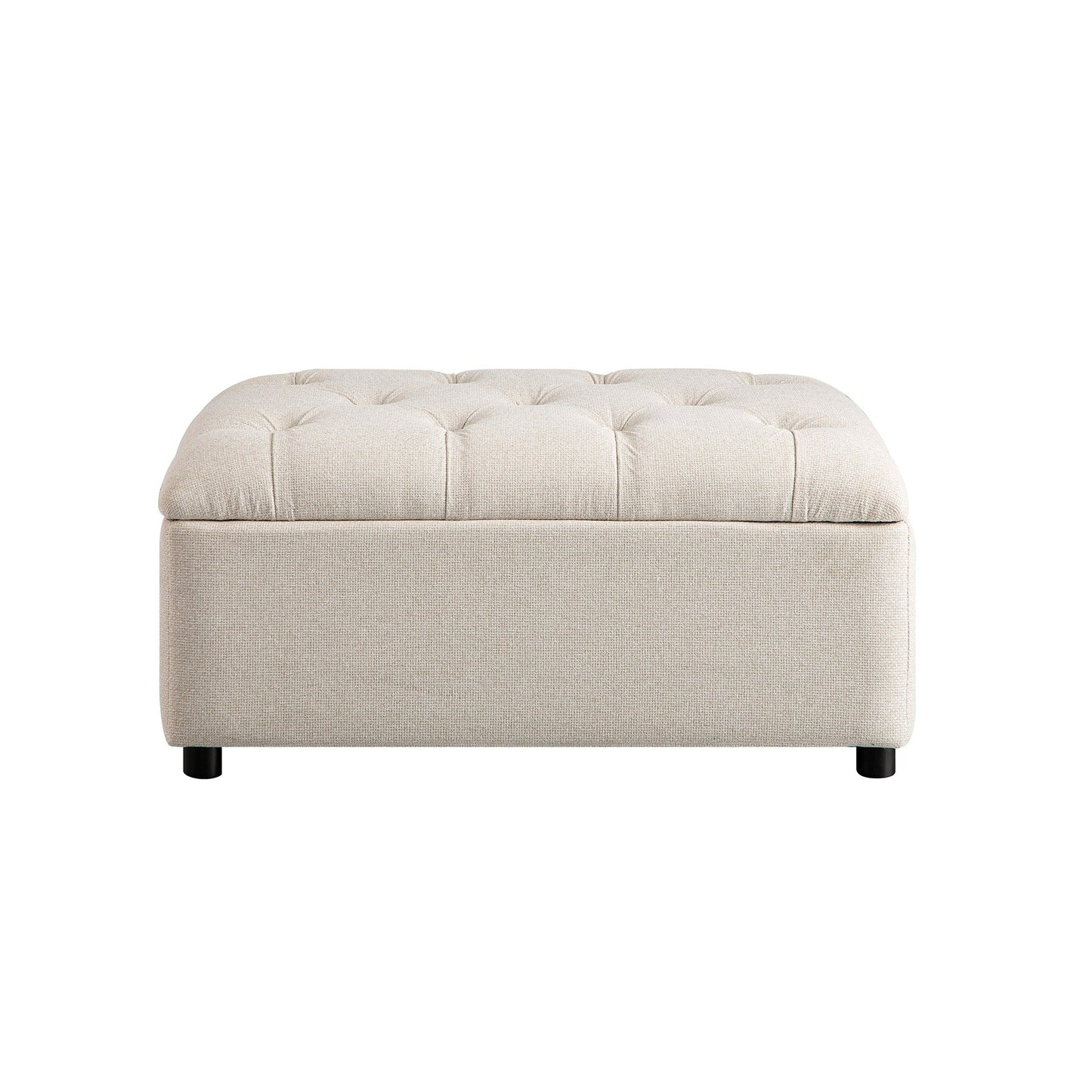 Portland Single Buttoned Fold-Out Bed in Ottoman, Beige Woven Fabric