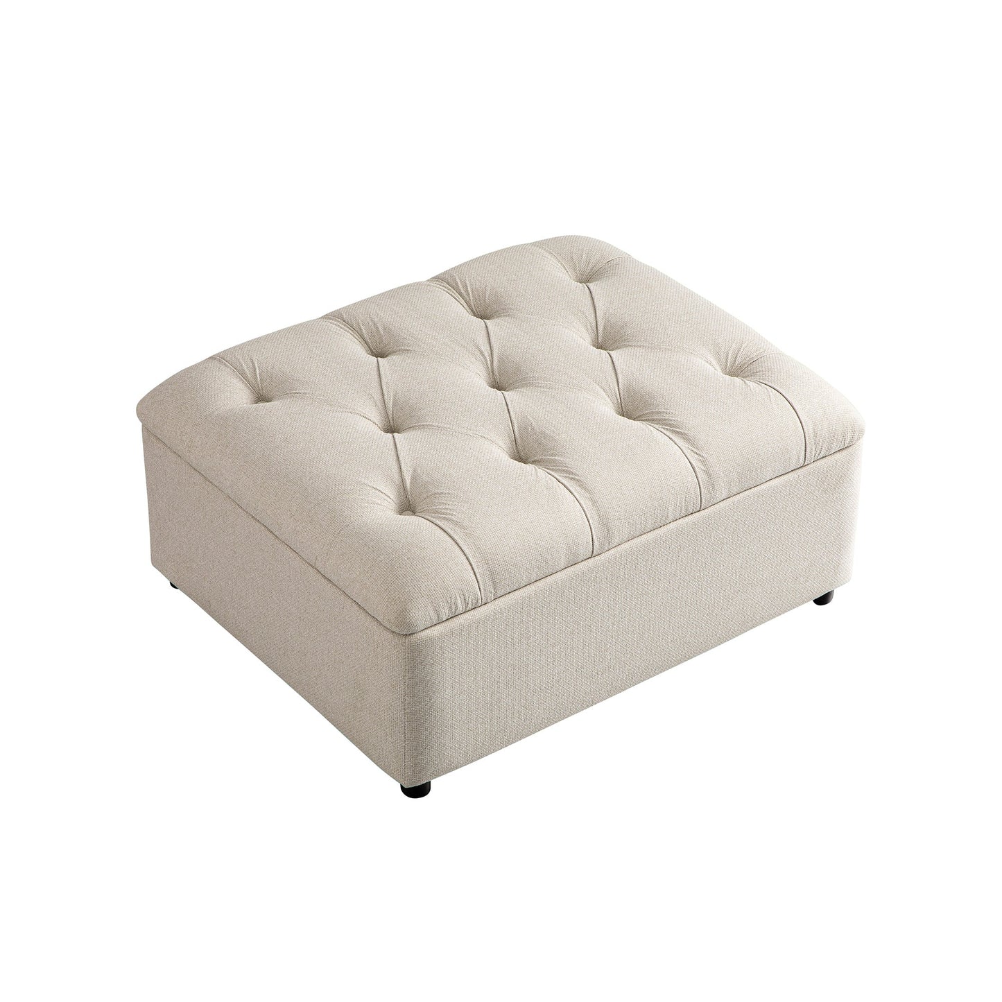Portland Single Buttoned Fold-Out Bed in Ottoman, Beige Woven Fabric