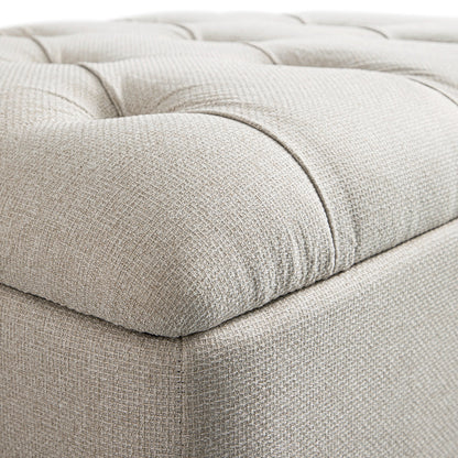 Portland Single Buttoned Fold-Out Bed in Ottoman, Beige Woven Fabric