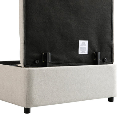 Portland Single Buttoned Fold-Out Bed in Ottoman, Beige Woven Fabric