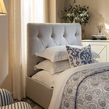 Portland Single Buttoned Fold-Out Bed in Ottoman, Beige Woven Fabric