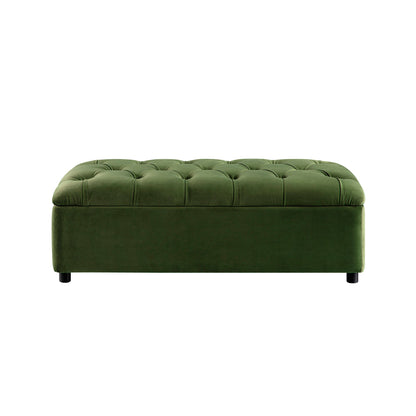 Portland Small Double Buttoned Fold-Out Bed in Ottoman, Moss Green Velvet