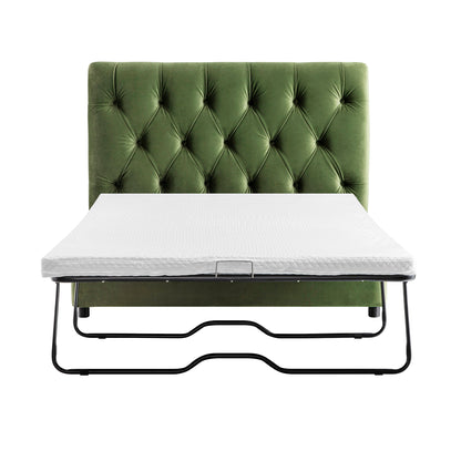 Portland Small Double Buttoned Fold-Out Bed in Ottoman, Moss Green Velvet