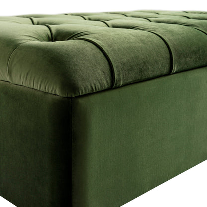 Portland Small Double Buttoned Fold-Out Bed in Ottoman, Moss Green Velvet
