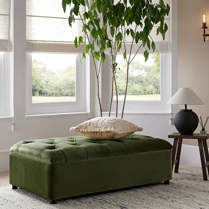 Portland Small Double Buttoned Fold-Out Bed in Ottoman, Moss Green Velvet