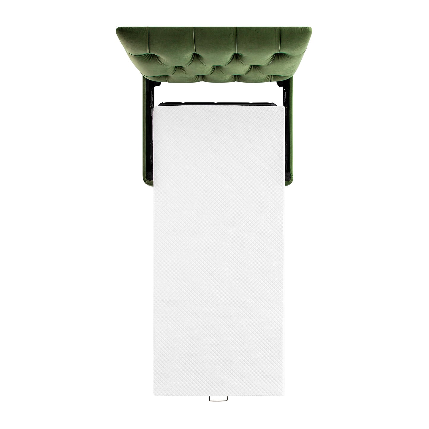 Portland Single Buttoned Fold-Out Bed in Ottoman, Moss Green Velvet