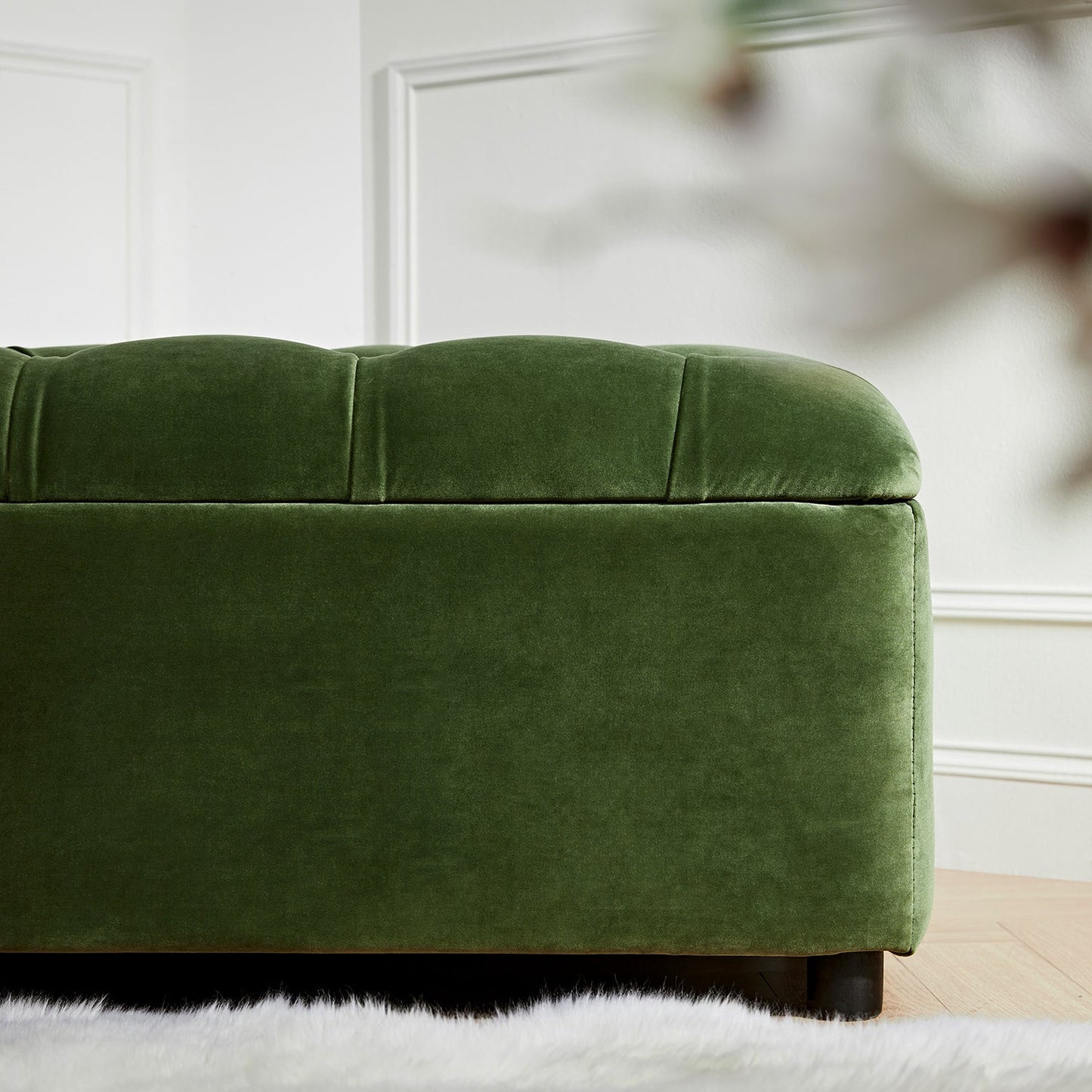 Portland Single Buttoned Fold-Out Bed in Ottoman, Moss Green Velvet