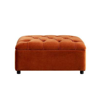 Portland Single Buttoned Fold-Out Bed in Ottoman, Rust Velvet