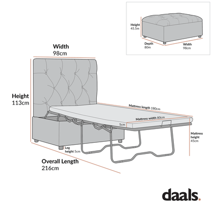 Portland Single Buttoned Fold-Out Bed in Ottoman, Rust Velvet
