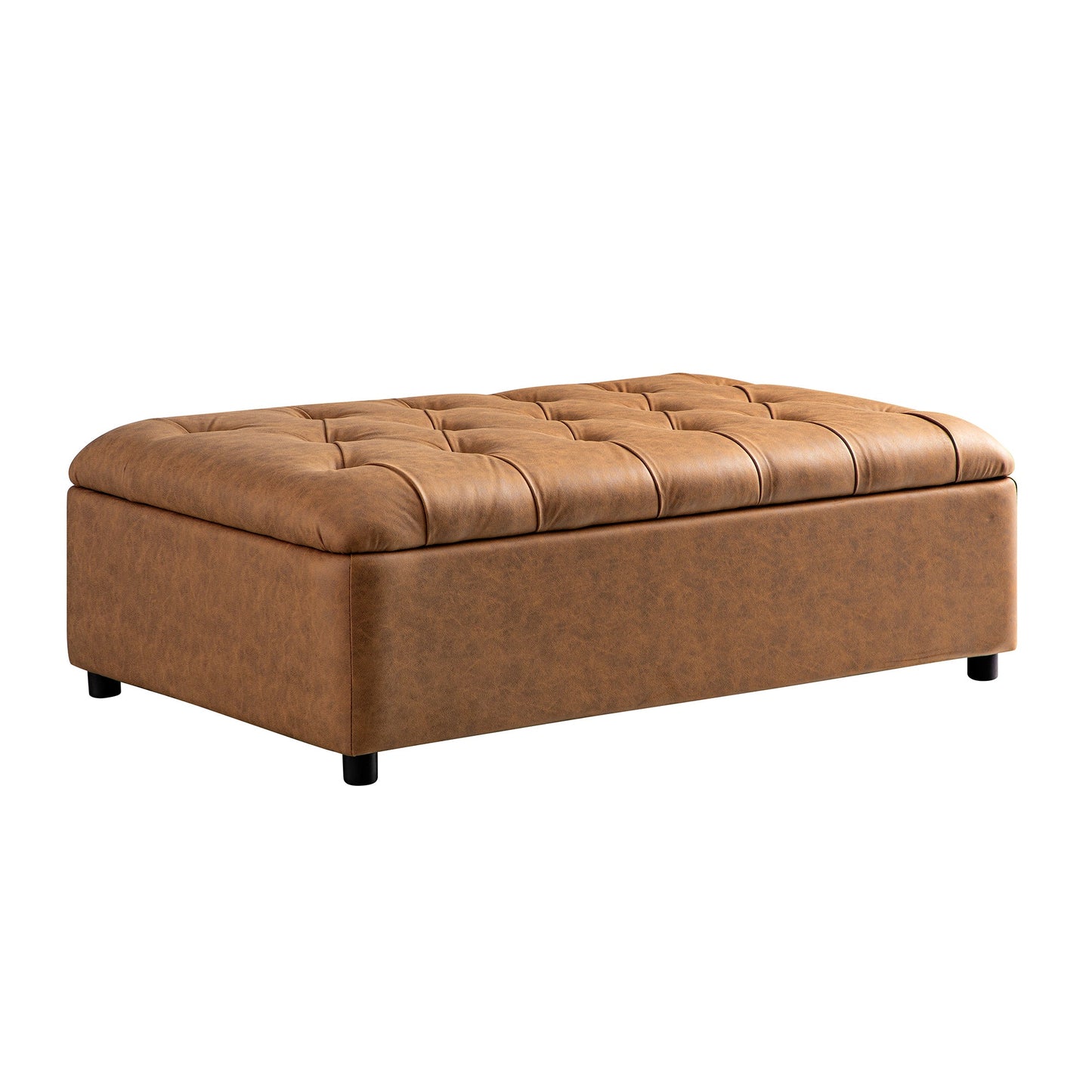 Portland Small Double Buttoned Fold-Out Bed in Ottoman, Tan Faux Suede