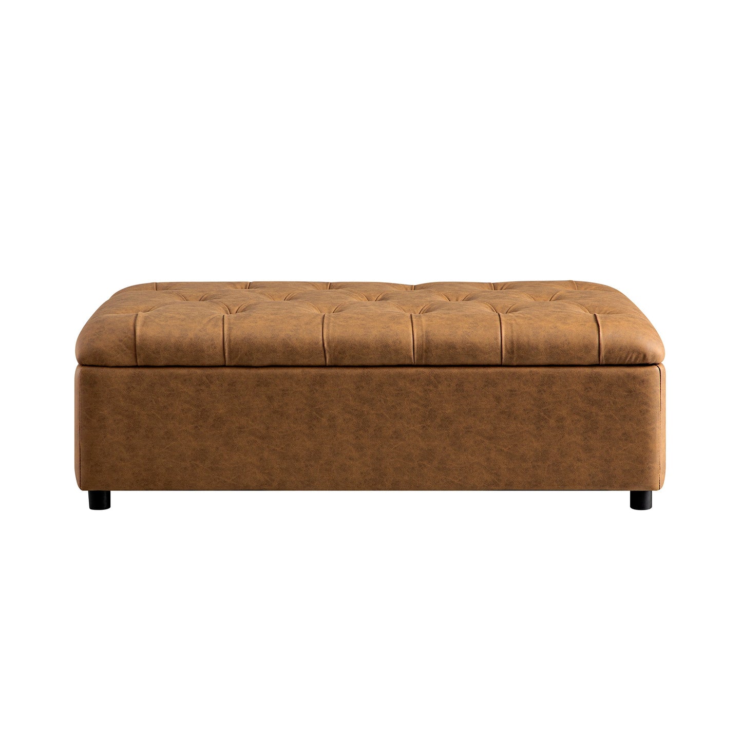 Portland Small Double Buttoned Fold-Out Bed in Ottoman, Tan Faux Suede
