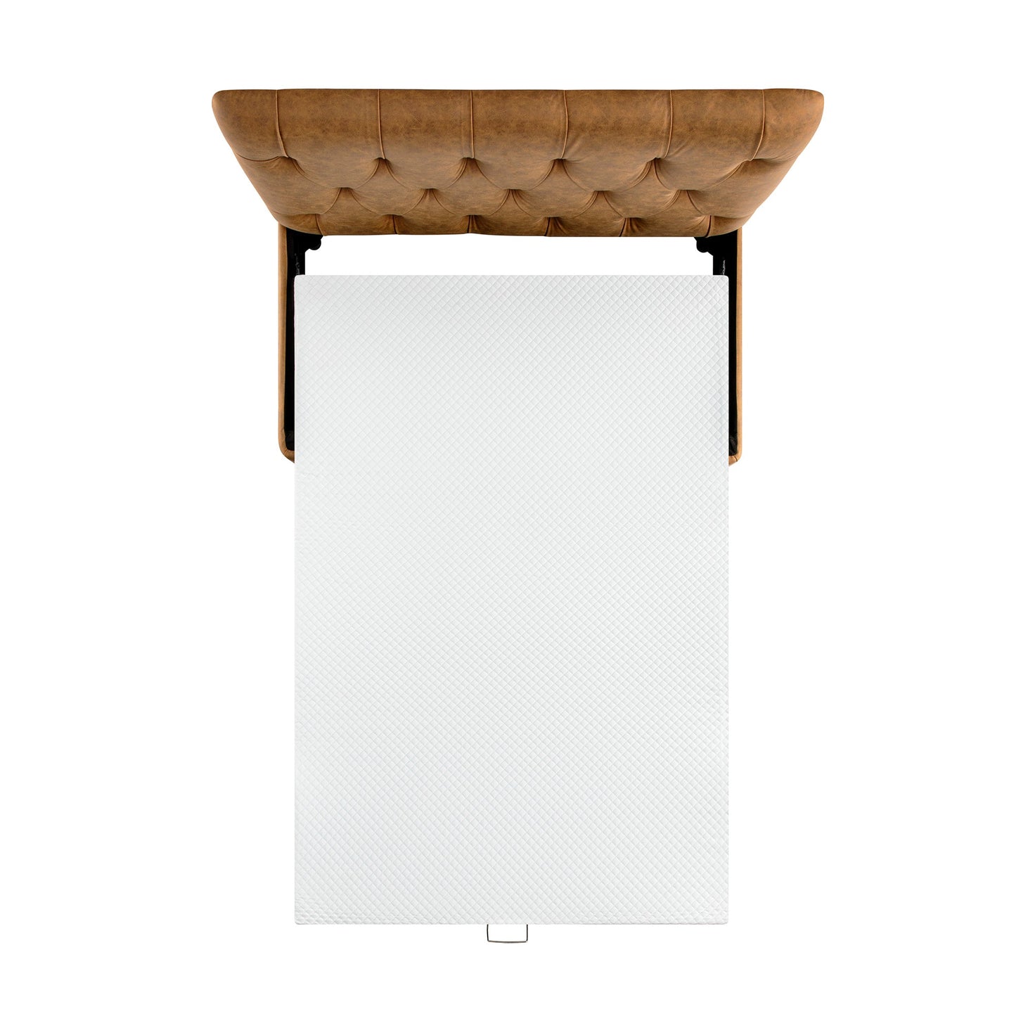 Portland Small Double Buttoned Fold-Out Bed in Ottoman, Tan Faux Suede