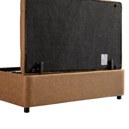 Portland Small Double Buttoned Fold-Out Bed in Ottoman, Tan Faux Suede
