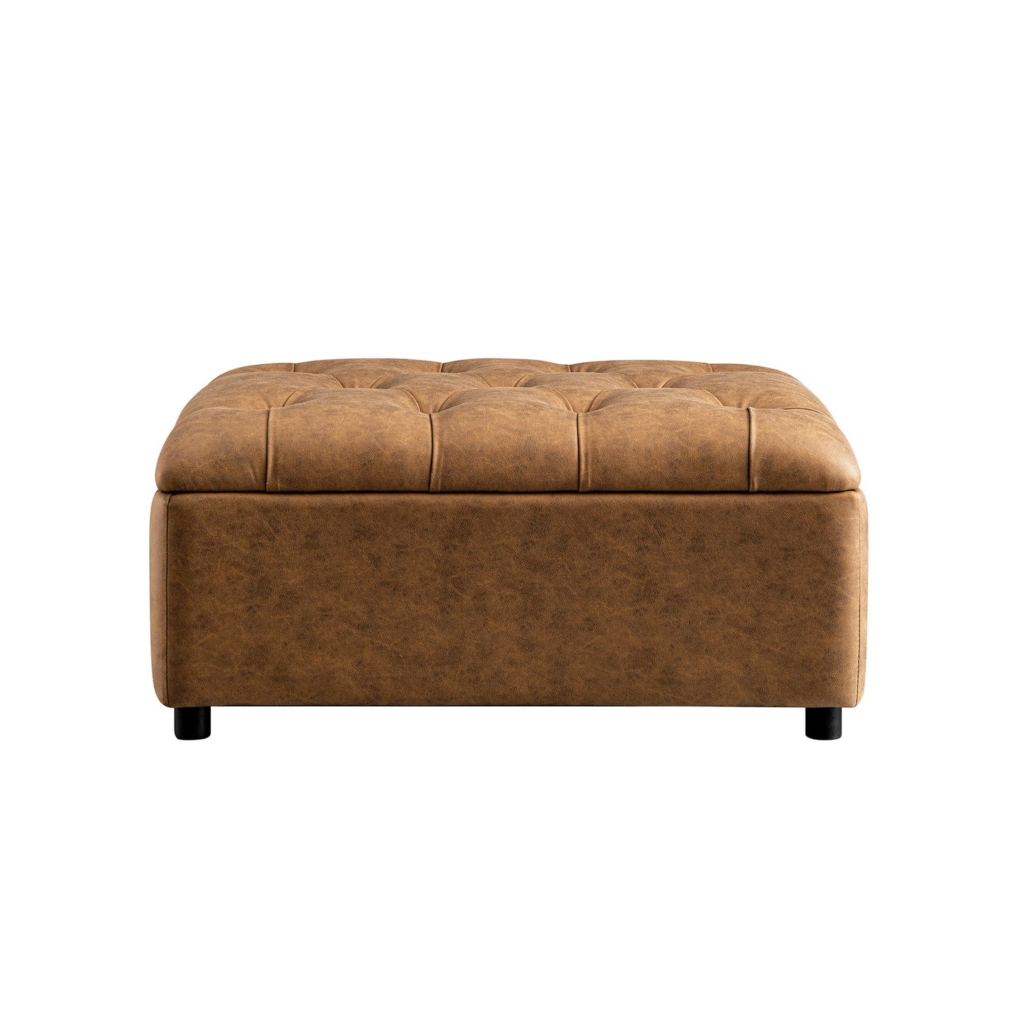 Portland Single Buttoned Fold-Out Bed in Ottoman, Tan Faux Suede