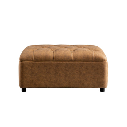 Portland Single Buttoned Fold-Out Bed in Ottoman, Tan Faux Suede
