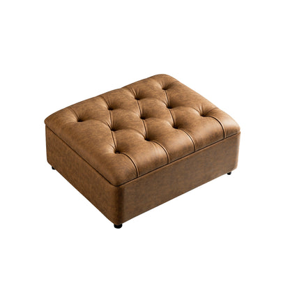 Portland Single Buttoned Fold-Out Bed in Ottoman, Tan Faux Suede