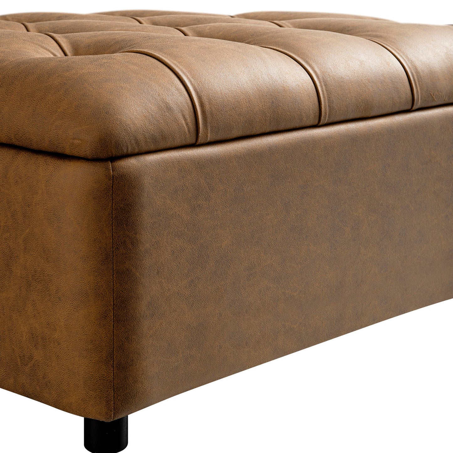 Portland Single Buttoned Fold-Out Bed in Ottoman, Tan Faux Suede